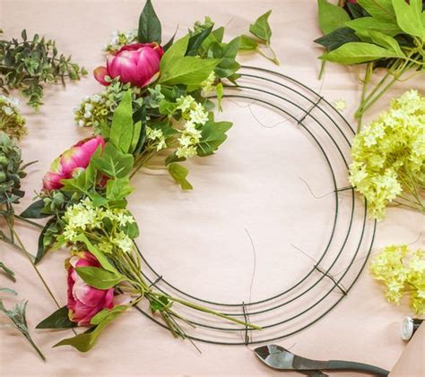 how to make fabric leaves wreath on metal frame|diy flower wreath with metal frame.